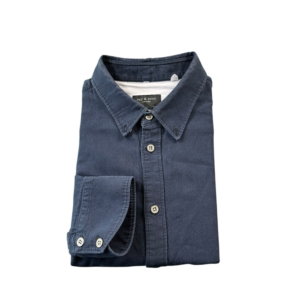 Rag & Bone Blue Metal Button Cotton Men's L/S Button Front Shirt Size XL